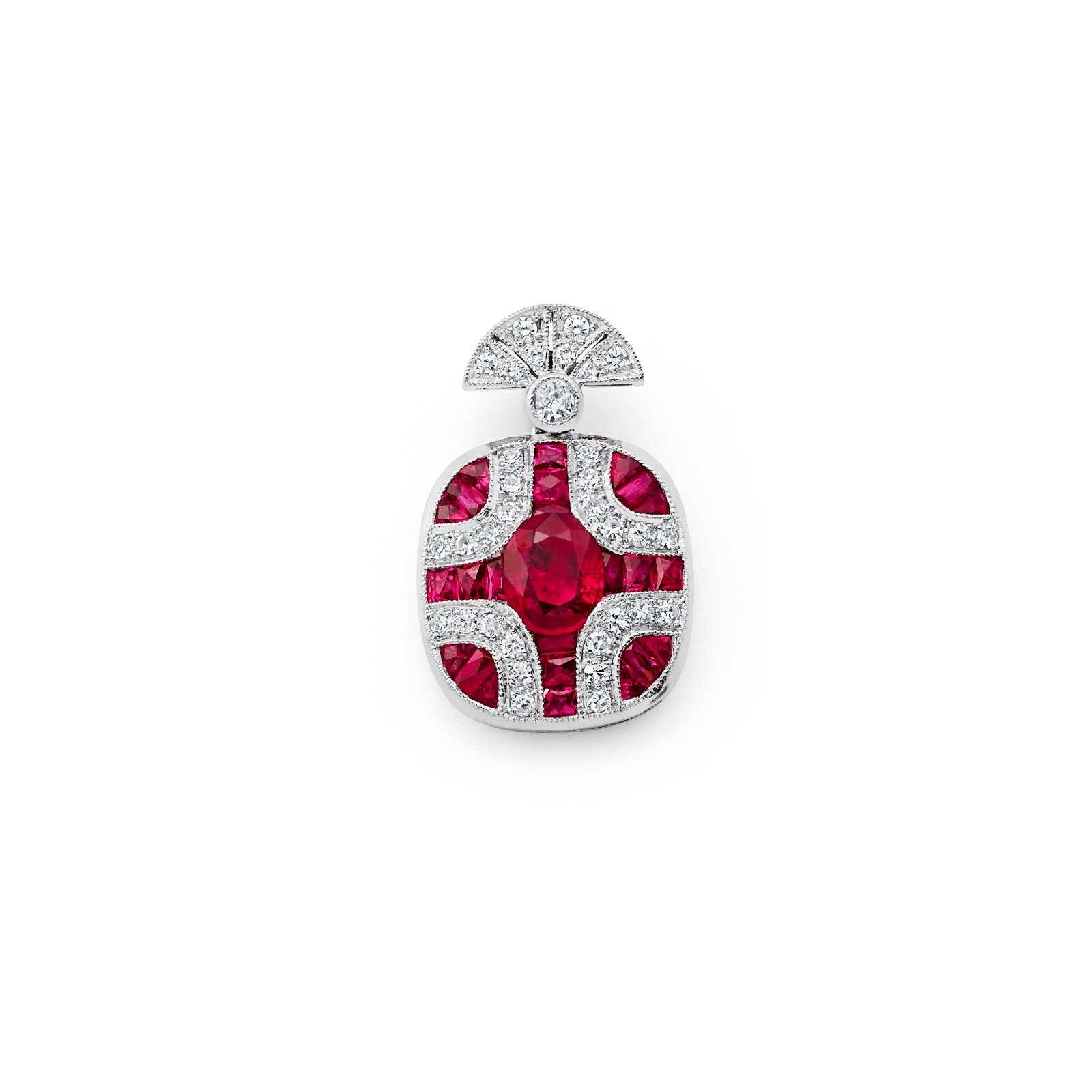 Ruby Diamond Platinum Pendant Necklace Art Deco Oval Natural 2.02 CTW