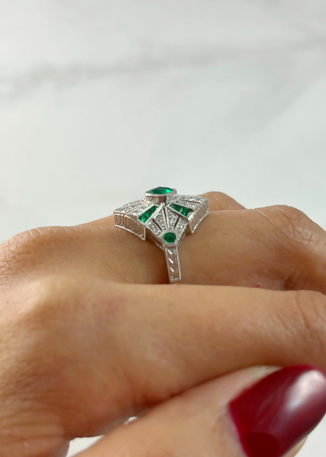 Emerald Platinum Diamond Ring Art Deco Natural 1.51 CTW