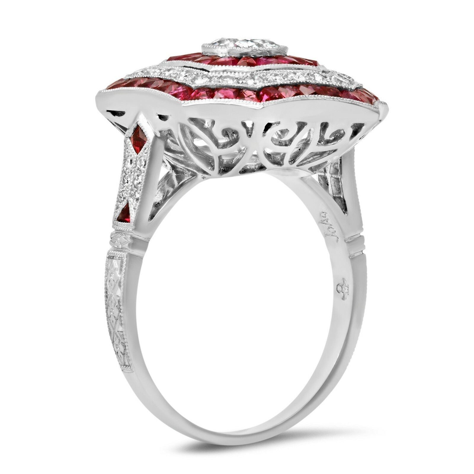 Diamond Ruby Platinum Engagement Ring Art Deco Natural 2.18 TCW Antique Inspired