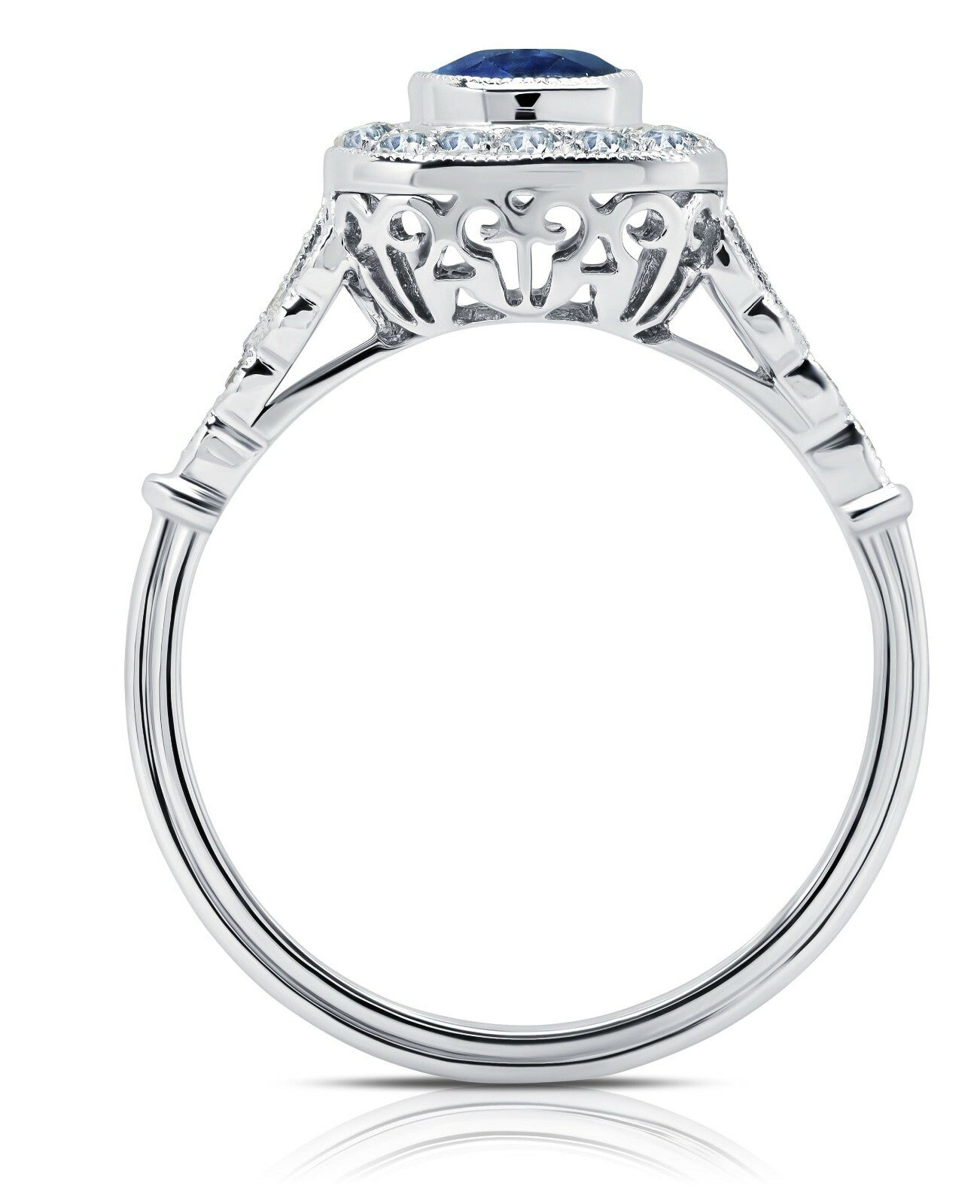 Blue Sapphire Diamond Platinum Engagement Ring Oval Antique Art Deco 1.97 CTW