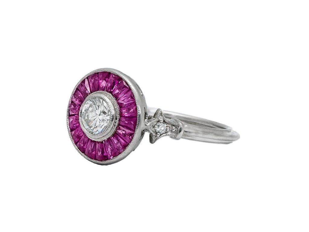 Diamond Ruby Platinum Engagement Ring Art Deco Natural Handmade French Cut