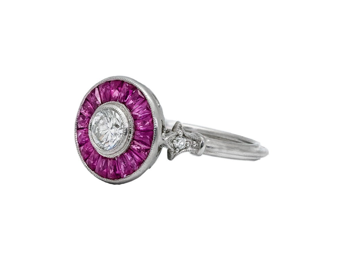 Diamond Ruby Platinum Engagement Ring Art Deco Natural Handmade French Cut