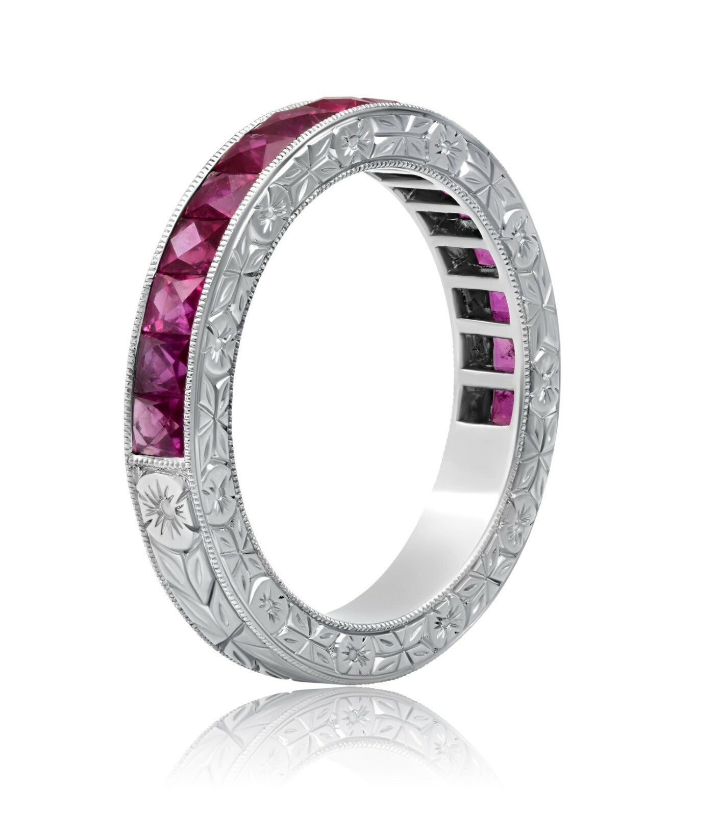 Platinum  Princess Ruby Ring Wedding Band Art Deco Handmade Antique Filigree