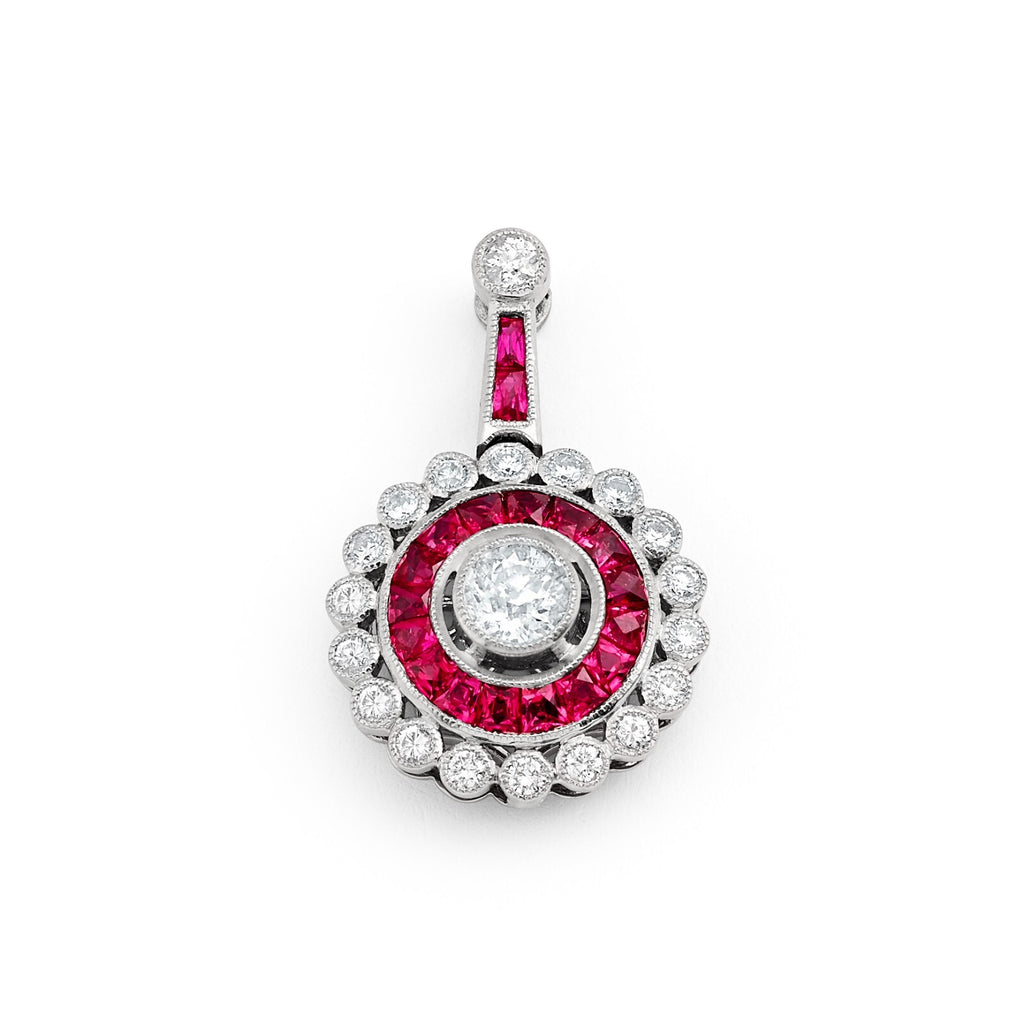 Platinum Ruby Diamond Pendant Necklace 1.02 TCW Natural Certified Round Baguette