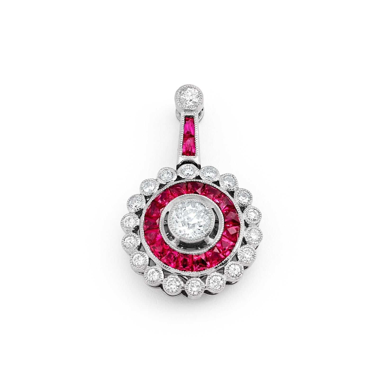Platinum Ruby Diamond Pendant Necklace 1.02 TCW Natural Certified Round Baguette