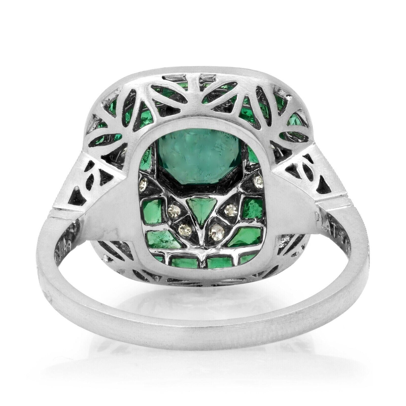 Art Deco Diamond Emerald Platinum Ring Certified Natural 1.74 CTW