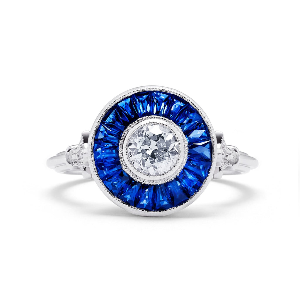 Diamond Blue Sapphire Platinum Engagement Ring Art Deco Natural 2.20 CTW