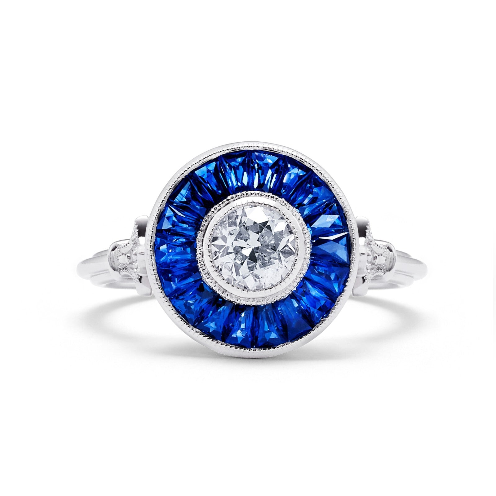 Diamond Blue Sapphire Platinum Engagement Ring Art Deco Natural 2.20 CTW