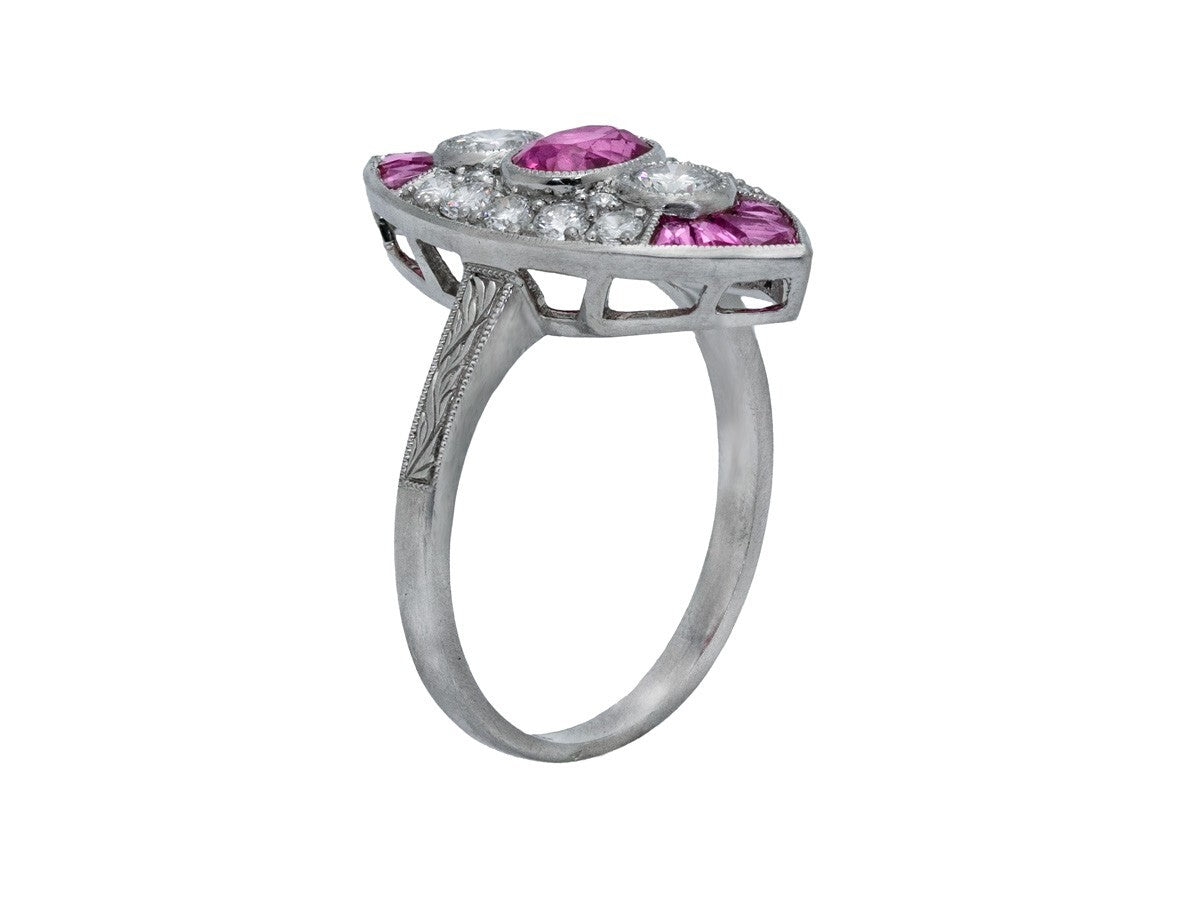 Oval Ruby Diamond Platinum Ring Art Deco Antique Style Natural 1.89 CTW
