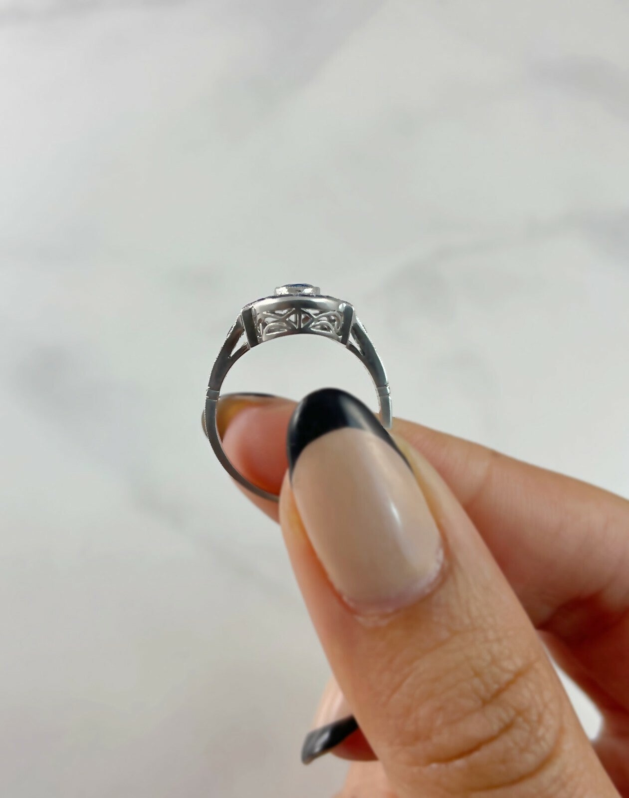Oval Blue Sapphire Platinum Diamond Ring Art Deco Handmade Antique Natural