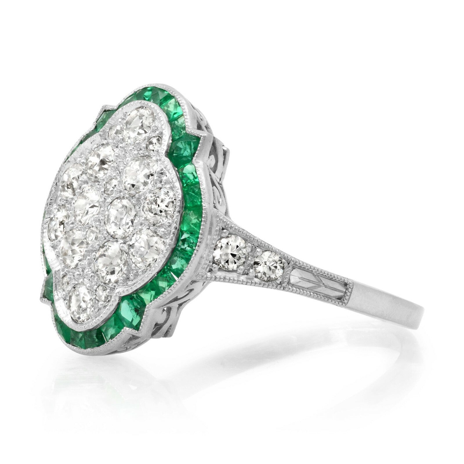Platinum Diamond Emerald Ring Art Deco Antique Estate Natural Certified 1.17 TCW