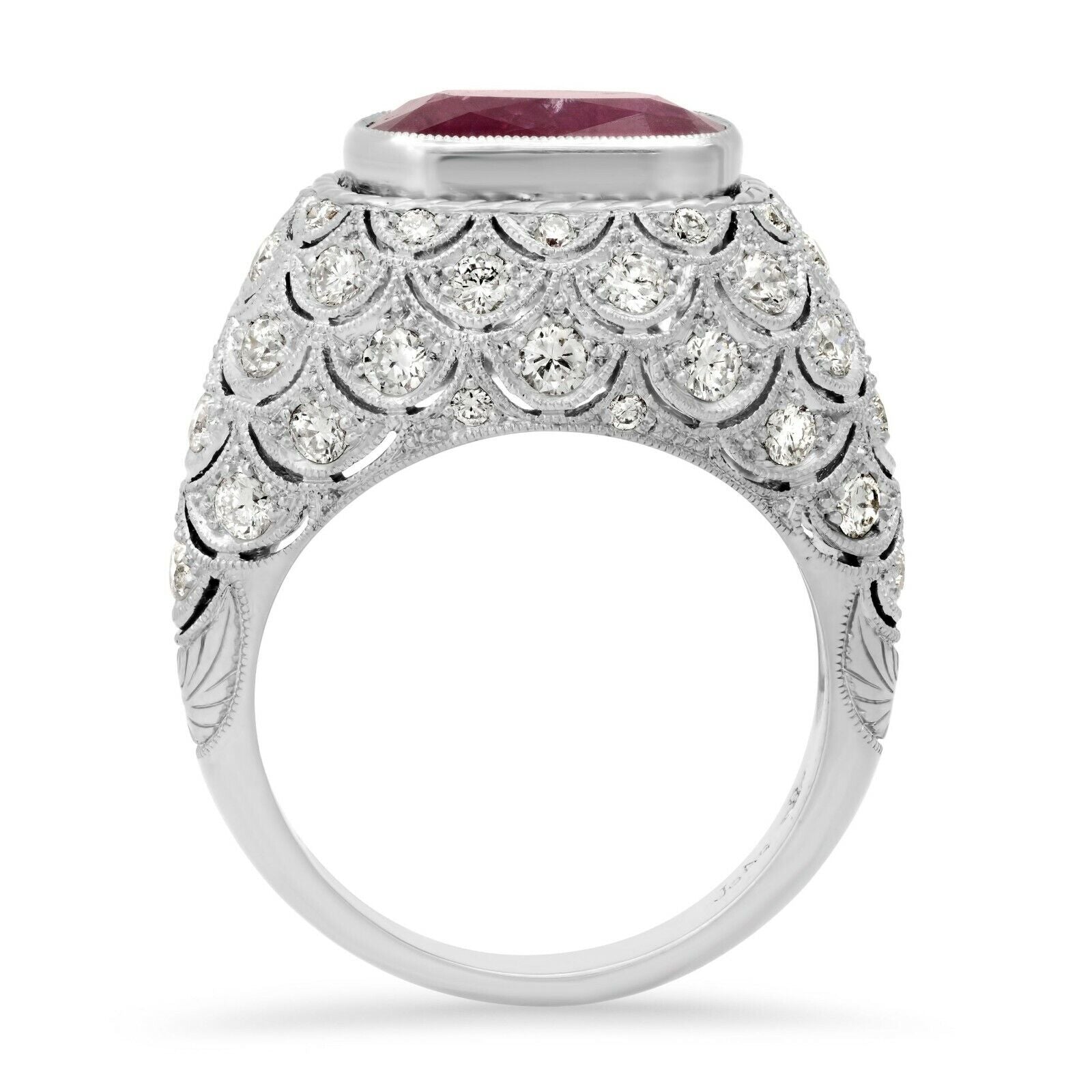 Art Deco Cushion Ruby Diamond Platinum Ring Handmade GIA Antique Finish 5.49 TCW