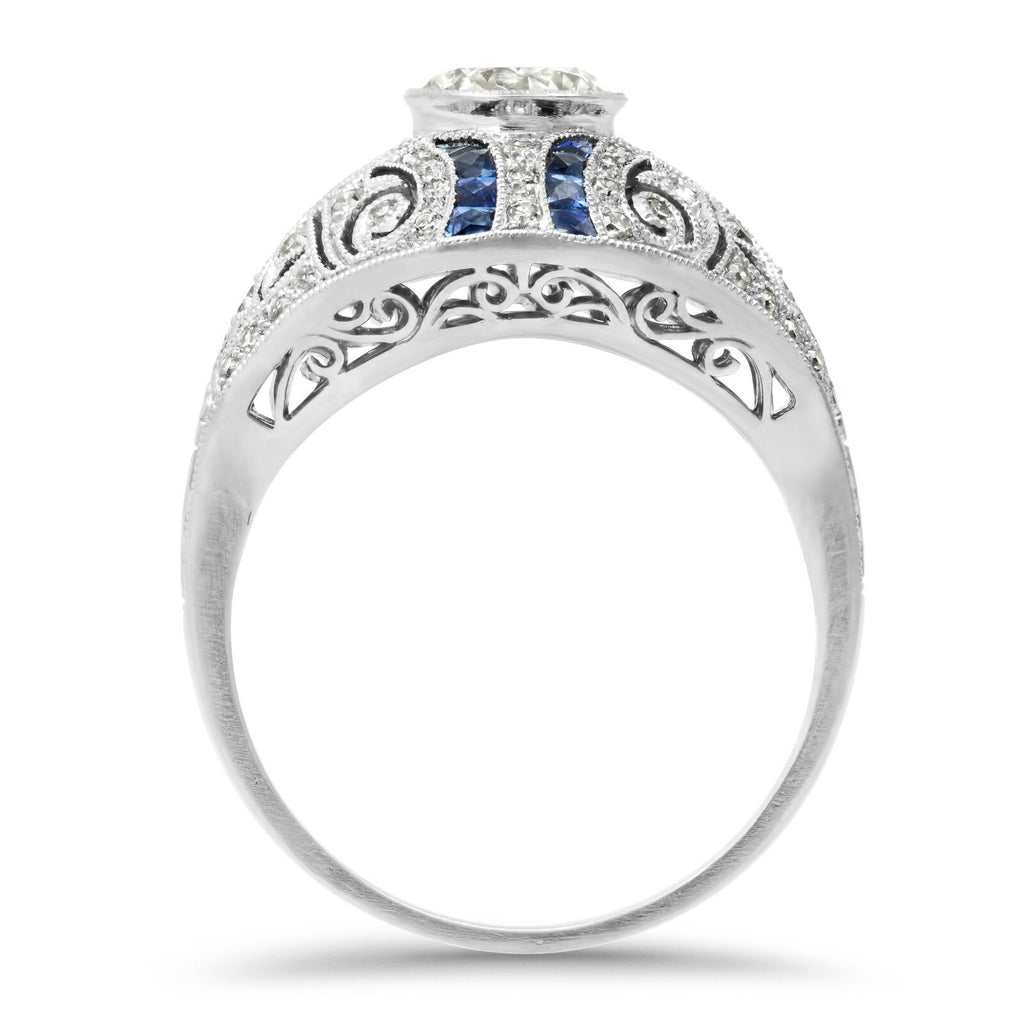 Diamond Blue Sapphire Platinum Engagement Ring Natural 1.30 TCW Art Deco