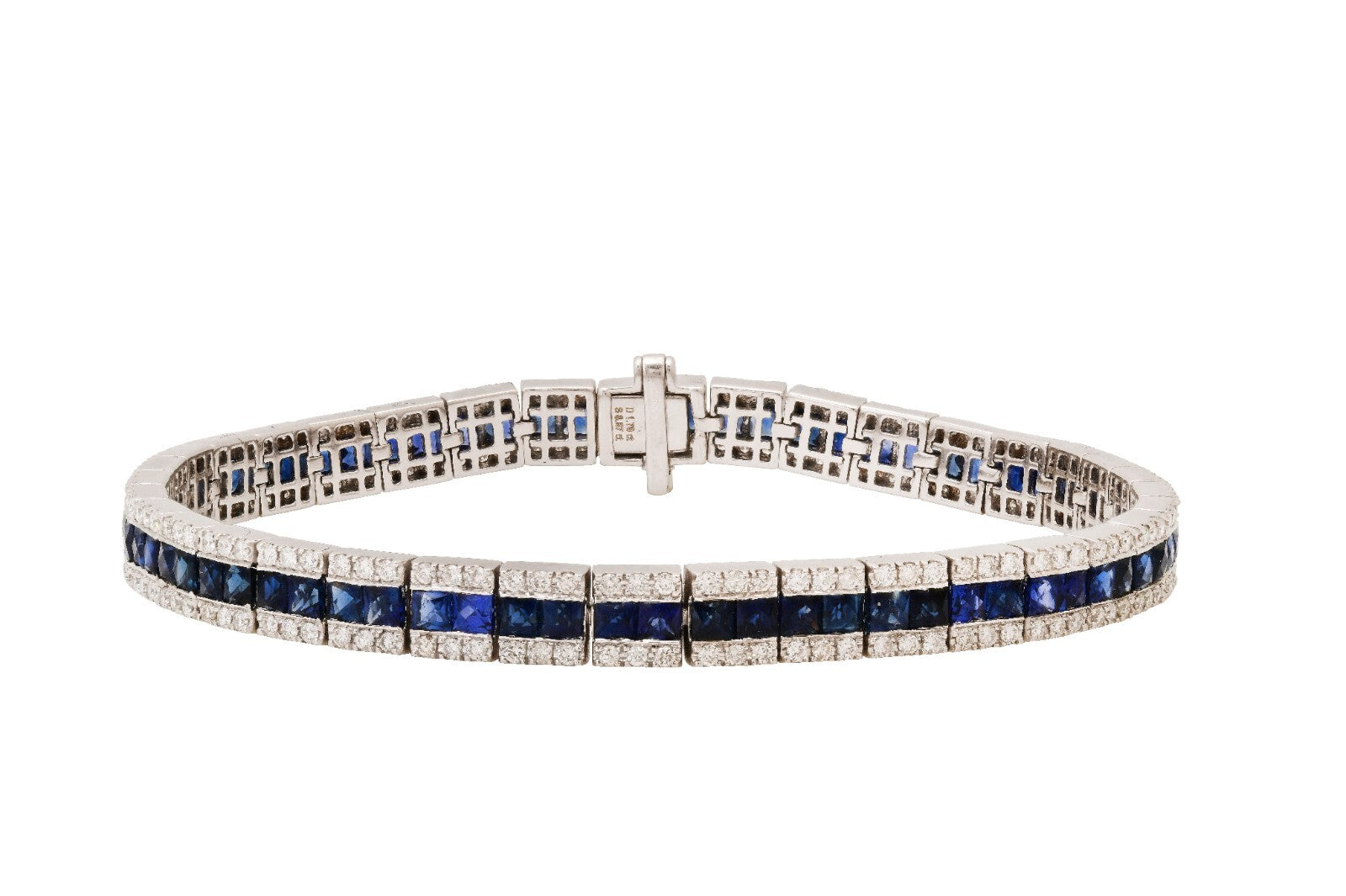 14K White Gold Sapphire Diamond Bracelet Art Deco Style Natural 10.66CT Handmade