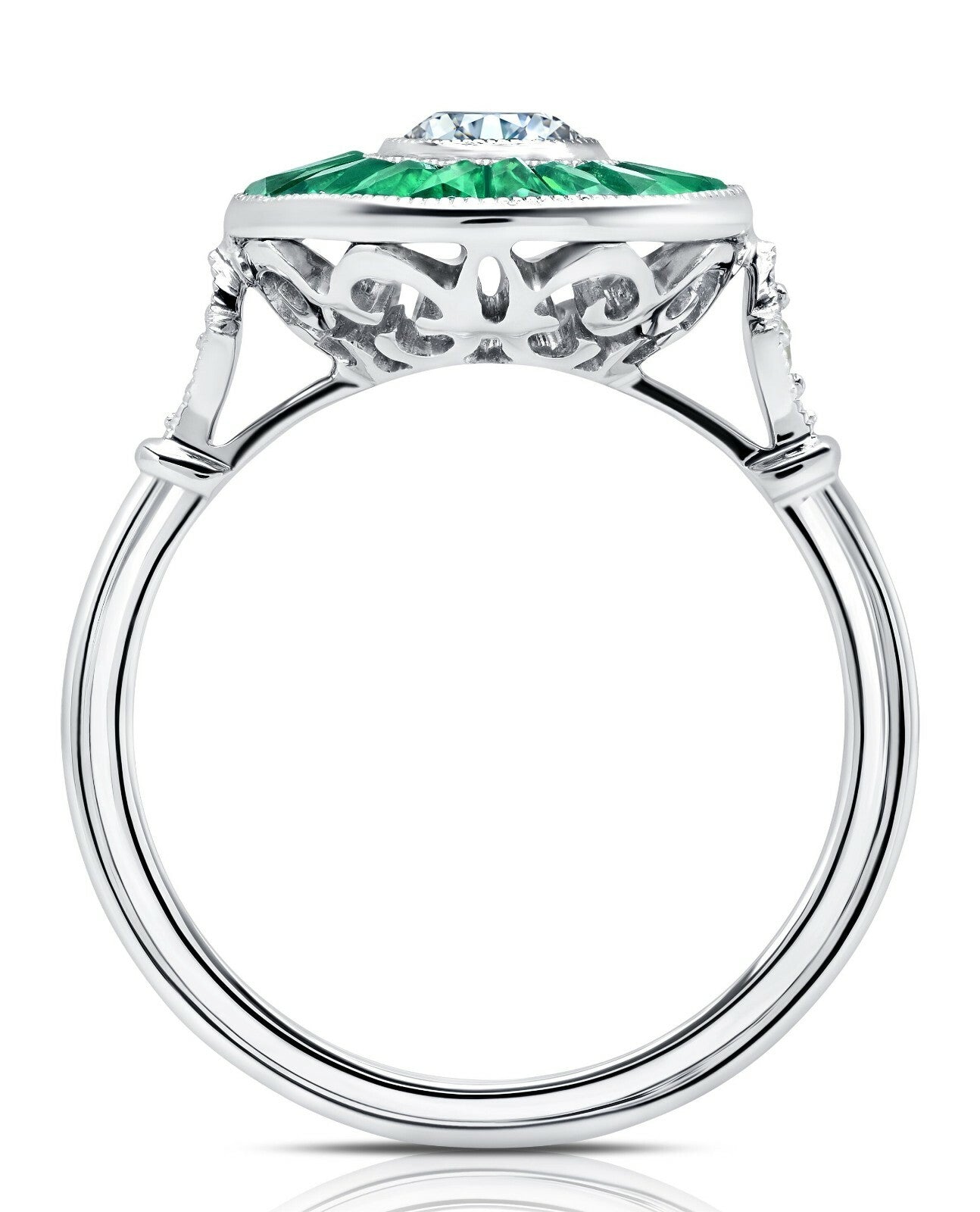 Diamond And Emerald Platinum Engagement Ring Art Deco Natural Handmade 2.20 CTW
