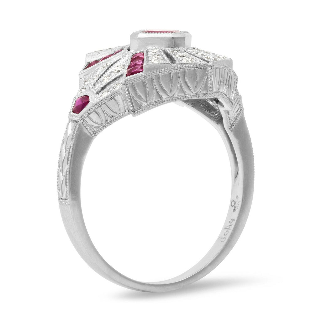 Princess Ruby Diamond Platinum Ring Art Deco Cocktail Vintage Antique Handmade