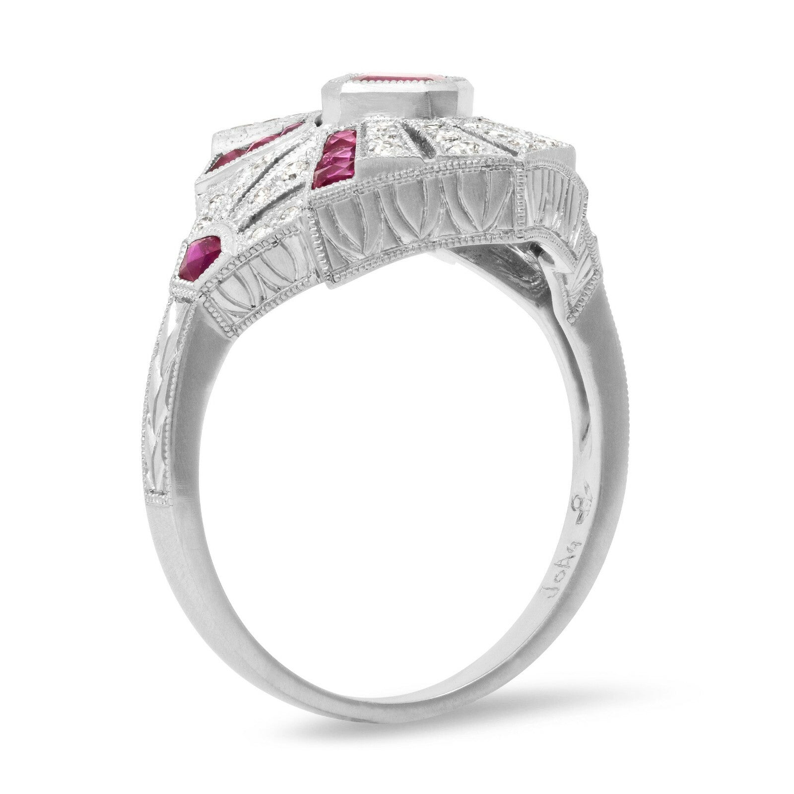Princess Ruby Diamond Platinum Ring Art Deco Cocktail Vintage Antique Handmade