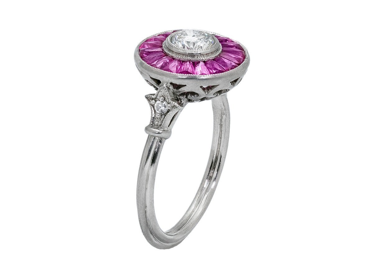 Diamond Ruby Platinum Engagement Ring Art Deco Natural Handmade French Cut