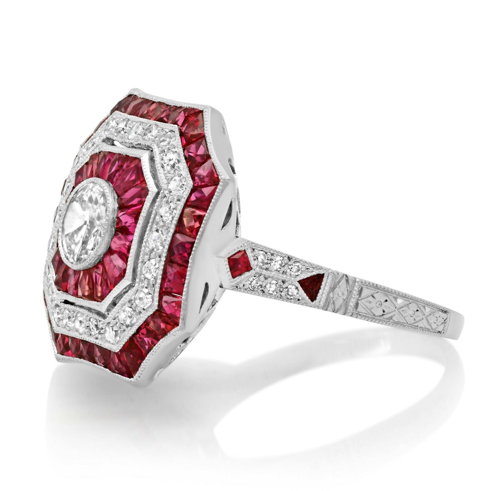 Diamond Ruby Platinum Engagement Ring Art Deco Natural 2.18 TCW Antique Inspired