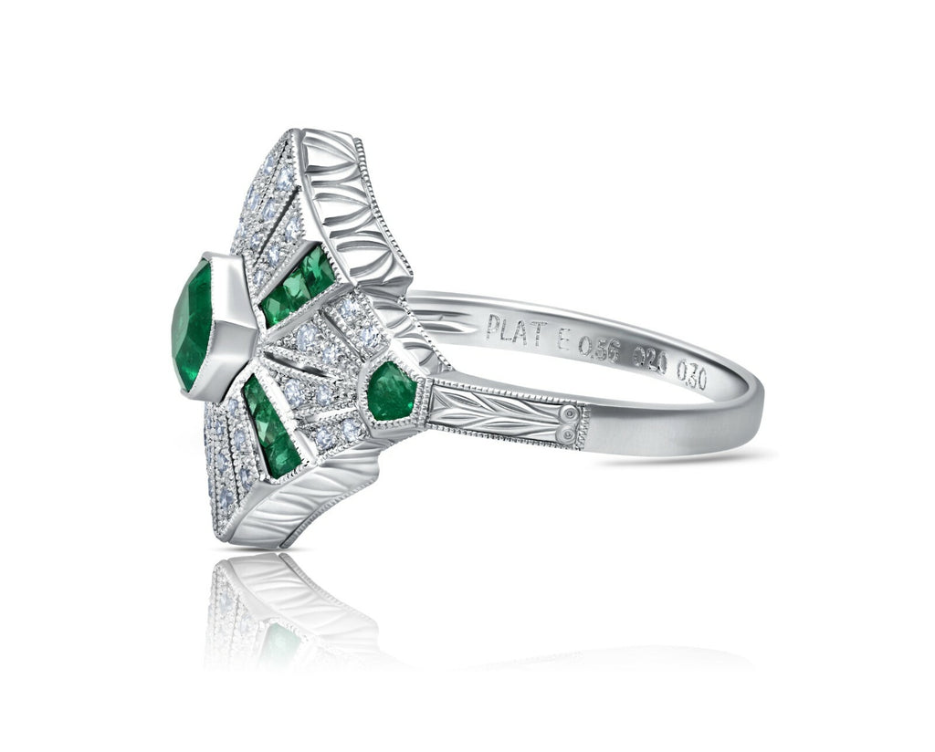 Emerald Platinum Diamond Ring Art Deco Natural 1.51 CTW