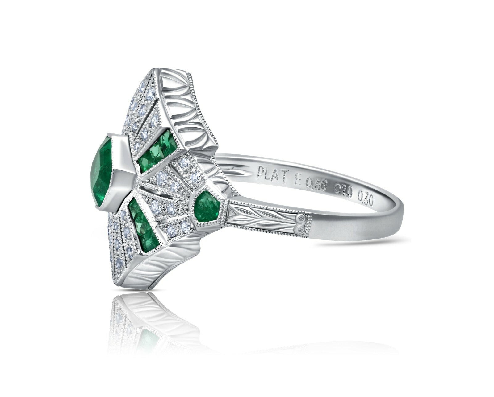 Emerald Platinum Diamond Ring Art Deco Natural 1.51 CTW
