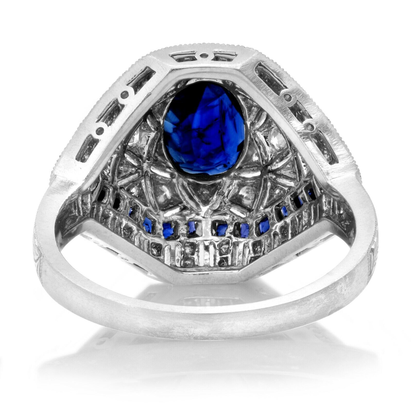 Oval Blue Sapphire Diamond Platinum Ring Art Deco Cocktail Natural 2.51 TCW