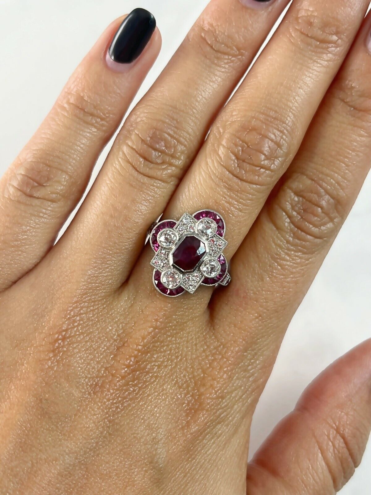 Ruby Diamond Platinum Ring Art Deco Antique Estate Finish Certified Natural