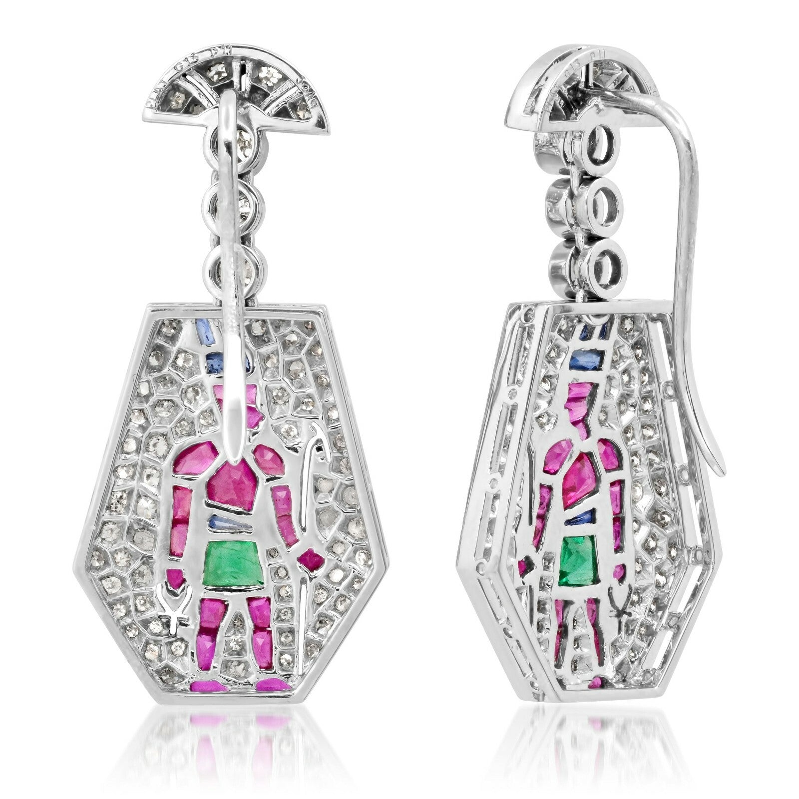Diamond Egyptian Pharaoh Ankh Platinum Earrings Certified Natural 2.81 TCW Gems