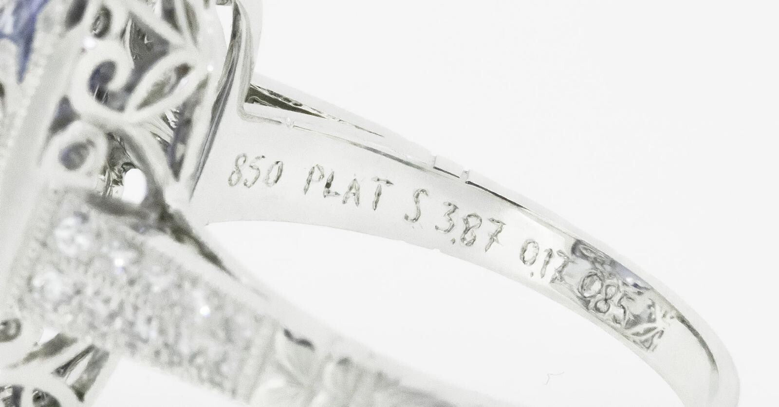 Art Deco Inspired Oval Sapphire Diamond Platinum Ring Natural 4.89 CTW Certified