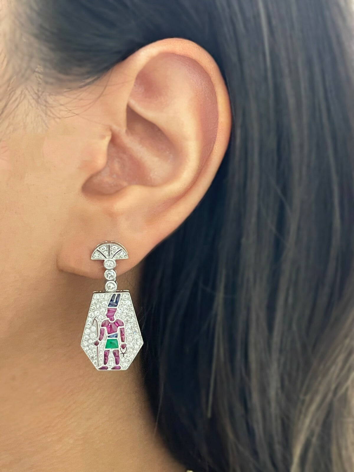 Diamond Egyptian Pharaoh Ankh Platinum Earrings Certified Natural 2.81 TCW Gems