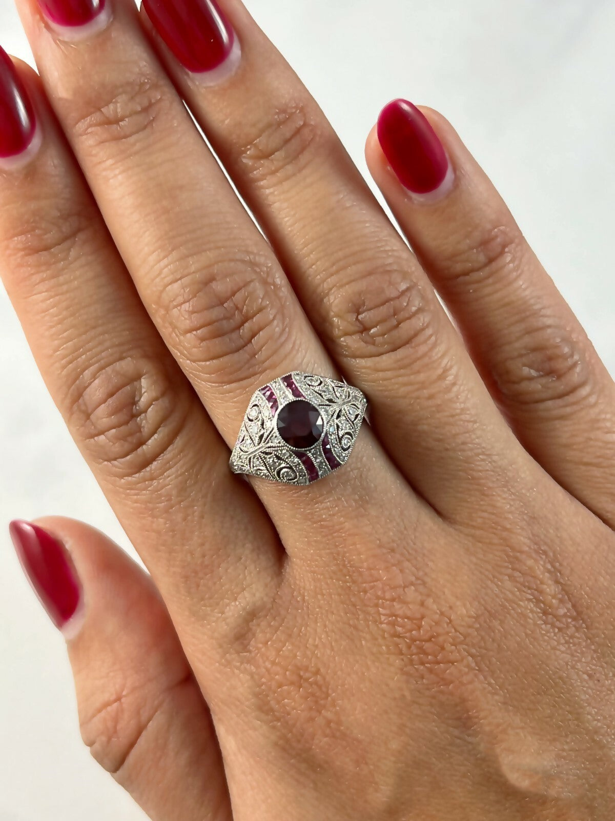 GIA Ruby Diamond Art Deco Platinum Ring Natural NO HEAT Estate Antique Inspired