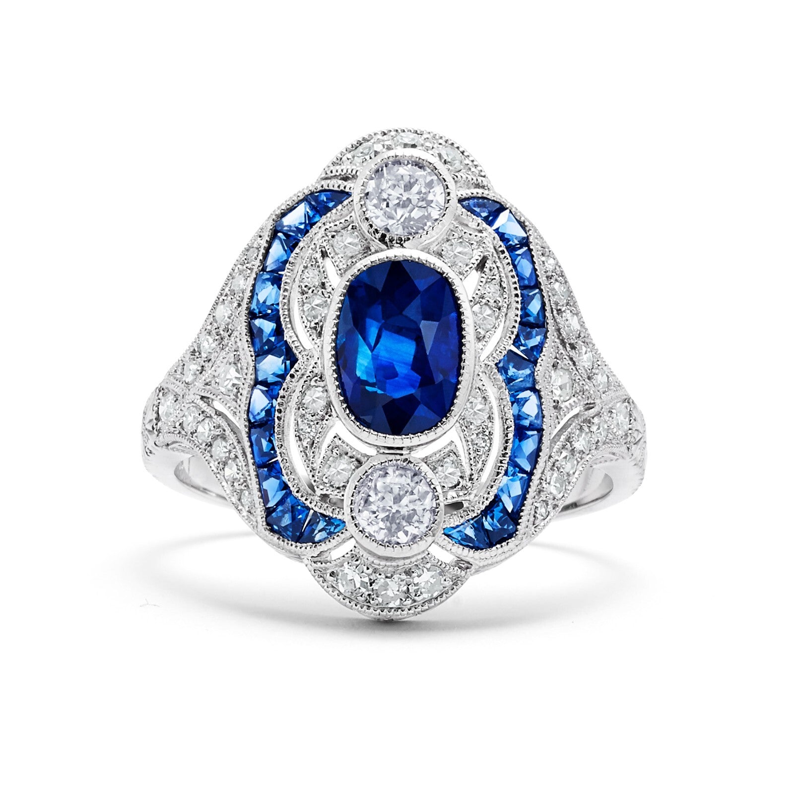 Art Deco Sapphire Diamond Platinum Ring Old Mine European Cut Natural 1.59 CTW