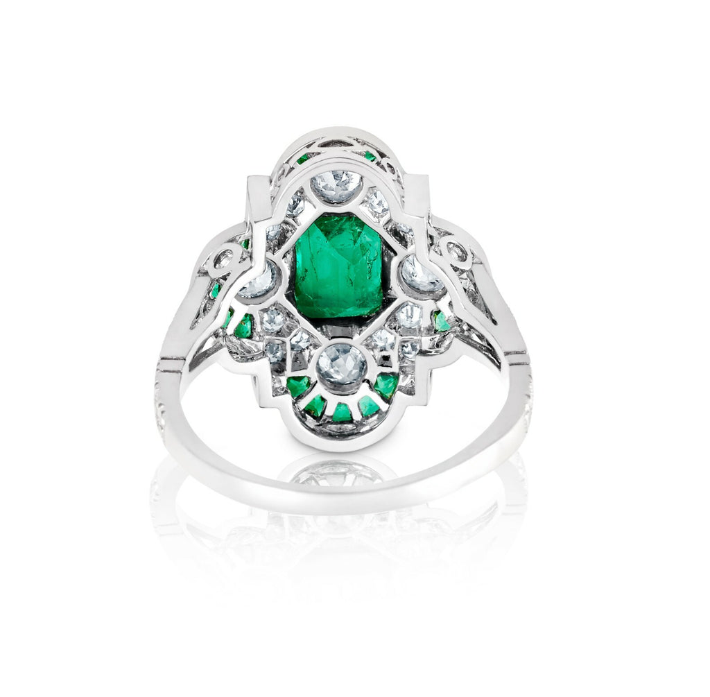 Art Deco Diamond Emerald Platinum Ring Natural 2.08 CTW