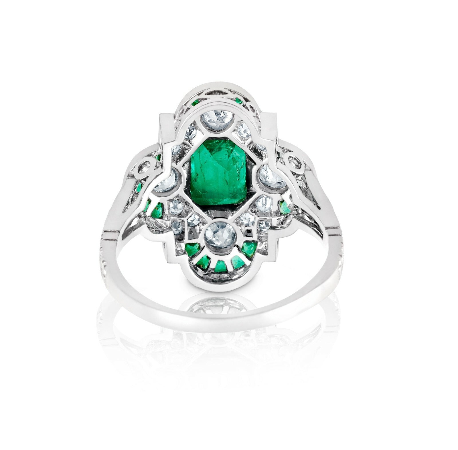 Art Deco Diamond Emerald Platinum Ring Natural 2.08 CTW