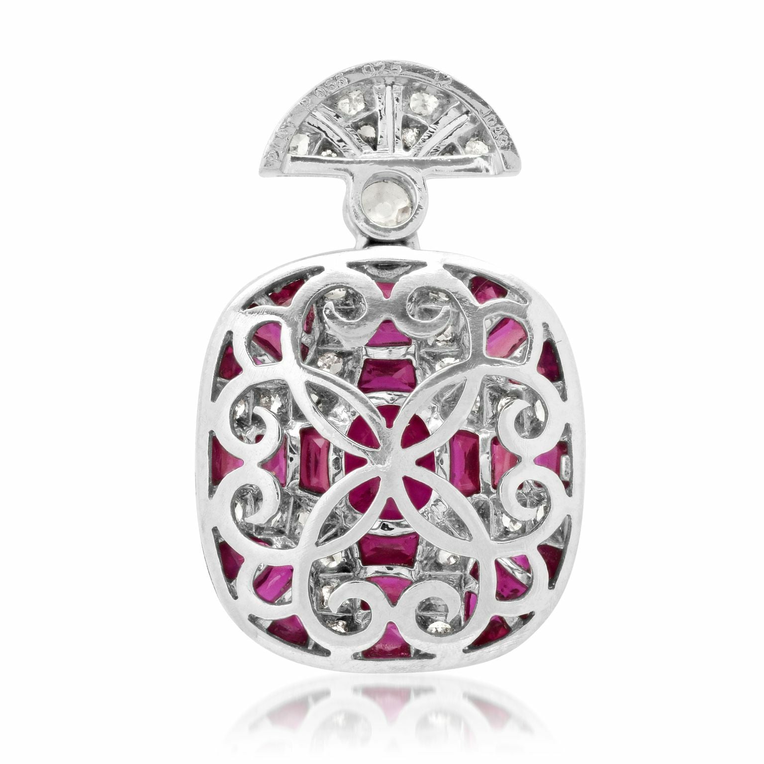 Ruby Diamond Platinum Pendant Necklace Art Deco Oval Natural 2.02 CTW