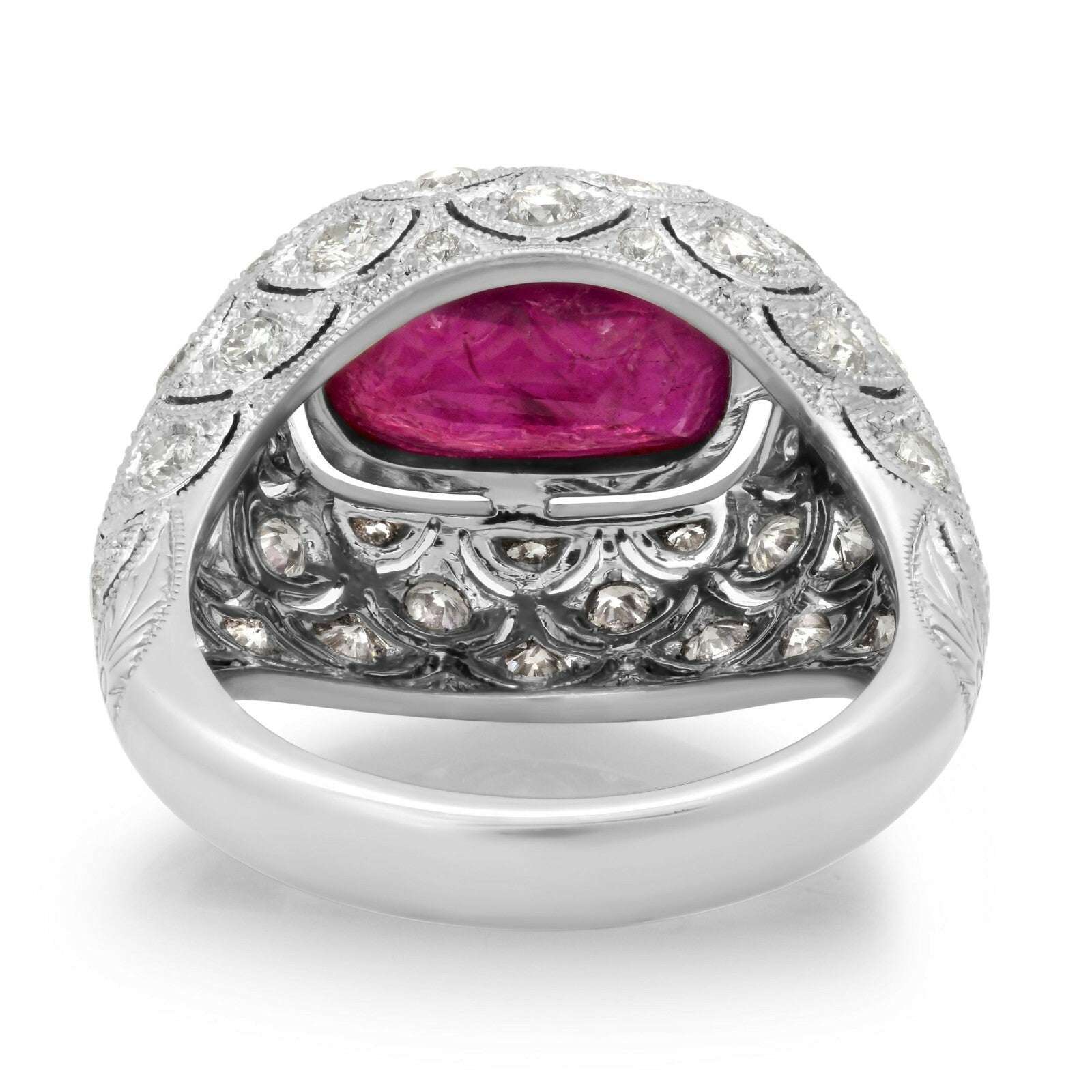 Art Deco Cushion Ruby Diamond Platinum Ring Handmade GIA Antique Finish 5.49 TCW